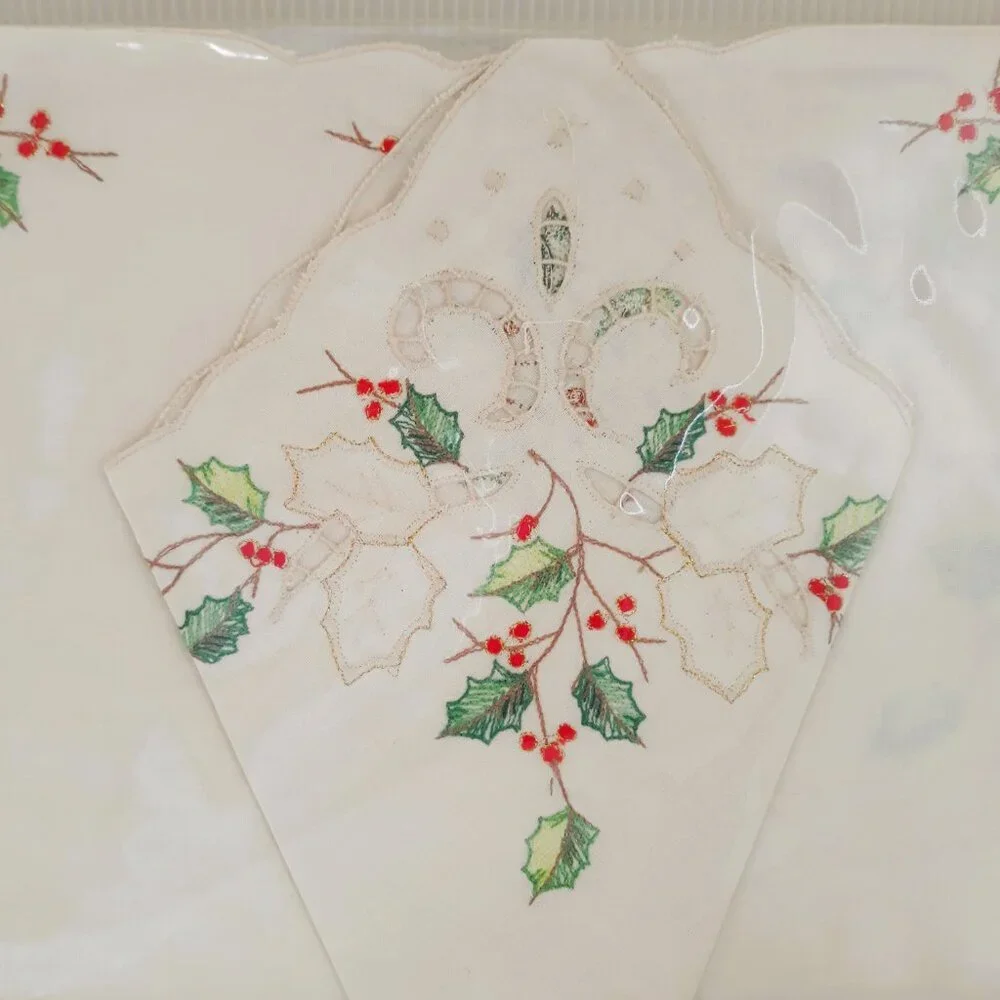 3-New Lenox Holiday Floral Embroidered Metallic Cotton Placemat & Napkin Sets